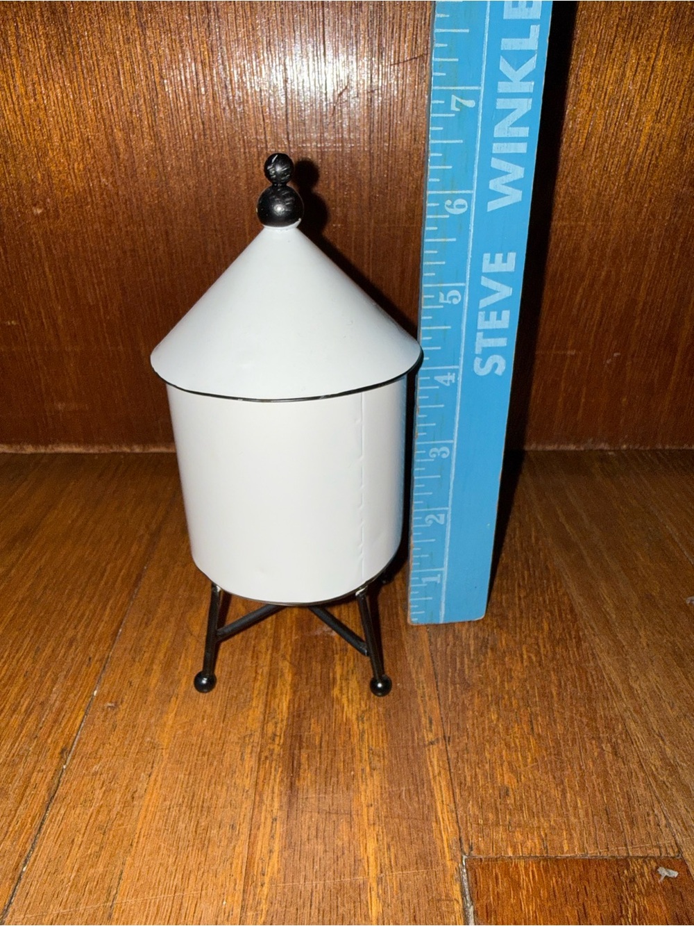 White Mini Decorative Grain Bin with Black Finial and Legs